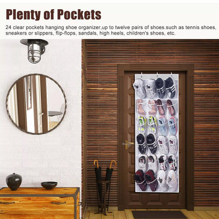 24 Pocket Shoe Organiser Bag Over Door Holder Hanging Shelf Storage Rack Hooks