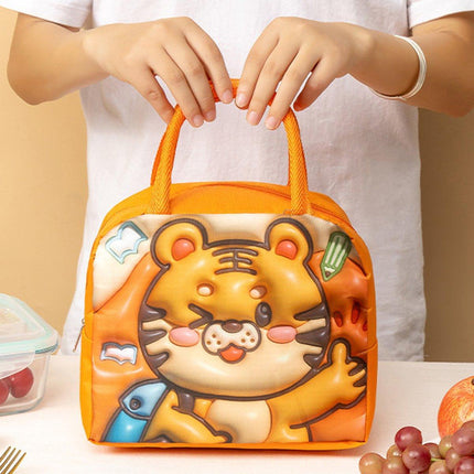 Cute 3D Cartoon Insulated Lunch Bag Oxford Fabric Bento Tote for School Use