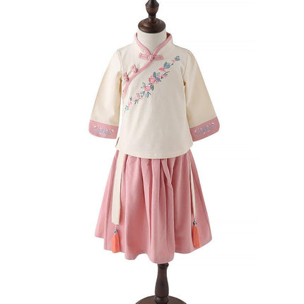 Traditional Chinese Hanfu Dress Set for Girls Cheongsam Outfit Spring