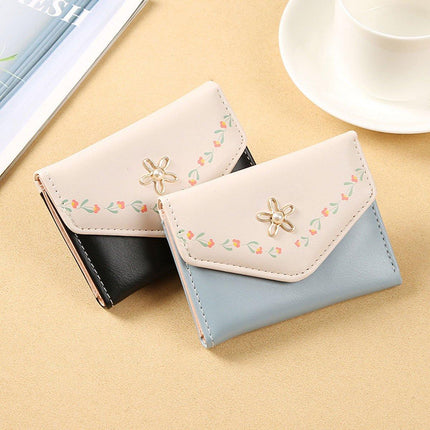 Small Wallet Women Tri-Folded Wallet Cash Pocket Flowers Card Holder Coin Purse