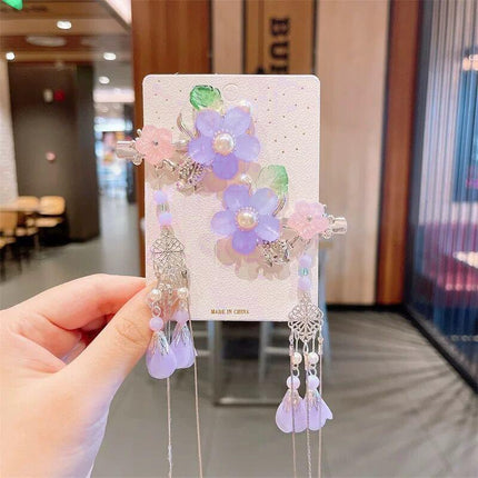 2Pcs Hanfu Flower Hair Clip Pearl Tassel Butterfly Hairpin Female/Children Party - Aimall