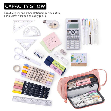 Large Capacity Student Canvas Pencil Case Pencil Bag Multi-functional Cute - Aimall