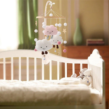 Felt Ball Cloud Mobile Hanging Bed Bell Wind Chime for Nursery or Room Decor