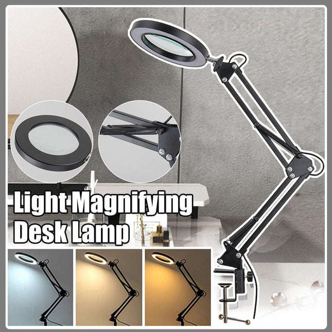 LED Magnifying Desk Lamp Eye Protection Long Arm Foldable Light Reading Repair