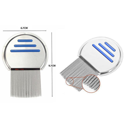 2x Flea Removal Lice Nit Head Stainless Steel Metal Hair Comb Brushes Round - Aimall