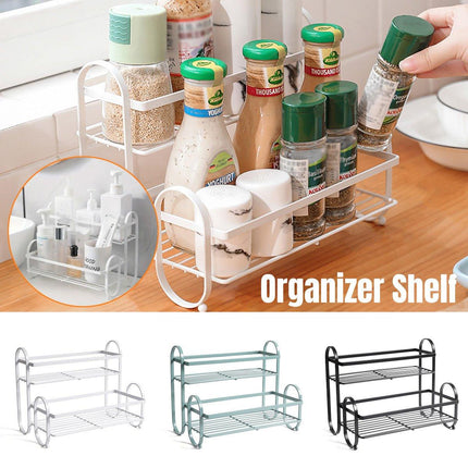 Iron Double Storage Shelf Organiser Durable Metal Rack for Kitchen Bathroom Use