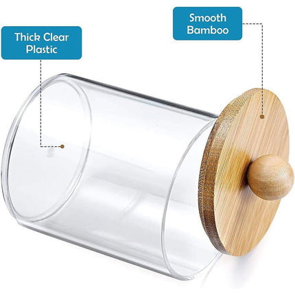 3pcs/set Cotton Swab Holder with Vanity Tray Clear Apothecary Jar Wood Lids