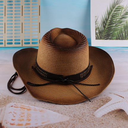 Outdoor Western Cowboy Hat Unisex Straw Hat Visor Hats Big Wide Brim Hat Summer