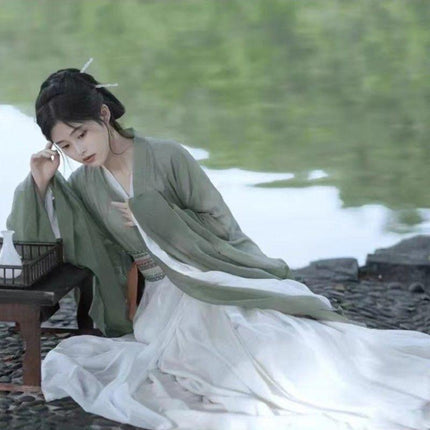 Traditional Chinese Hanfu Dress Green Wei Jin Style Vintage Cosplay Costume