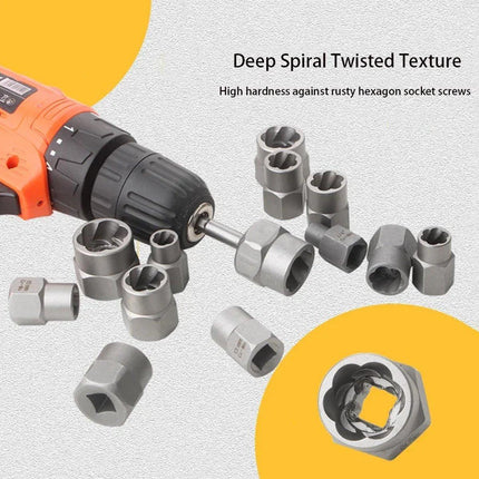 15pcs Impact Damaged Bolt Nut Screw Remover Tool Kit Socket Threading Extractor