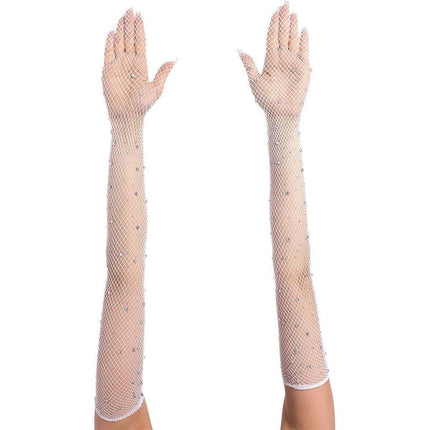 8 Pairs Black White Fishnet Gloves Long Sleeve Rhinestone Party Clubwear