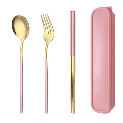 5PC Stainless Steel Portable Cutlery Set - Fork Spoon for Travel & Picnic - Aimall
