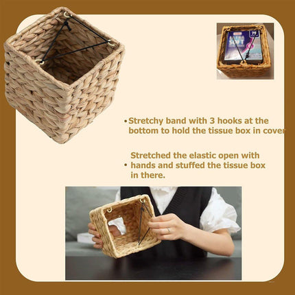 Straw Woven Tissue Box Rustic Style Extractable Tissue Drawer Desktop Organizer