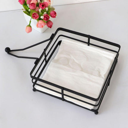 2PCS Black Wrought Iron Napkin Holder Square Tissue Rack for Home Kitchen Decor