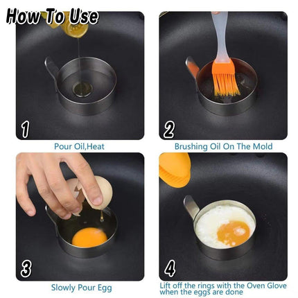 4pcs Stainless Steel Round Egg Omelette Mould Frying Ring Pancake Maker Tool