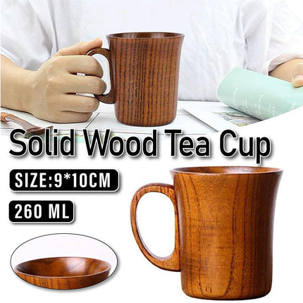260ml Large Wooden Mug Round Solid Tea Cup Wooden Mugs for Coffee and Tea
