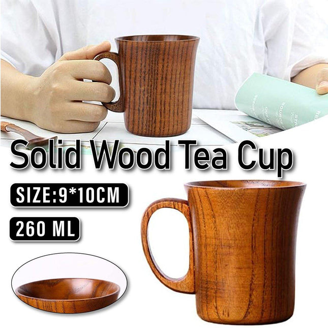 260ml Large Wooden Mug Round Solid Tea Cup Wooden Mugs for Coffee and Tea