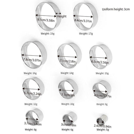 11X Metal Round Cookie Biscuit Cake Cutter Set Stainless Steel Pastry Cutter Tool