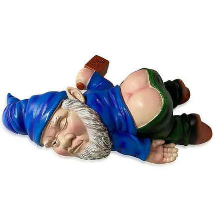Funny Drunk Dwarf Garden Gnome Decor Yard Patio Ornament Rude Passed Out Statue - Aimall