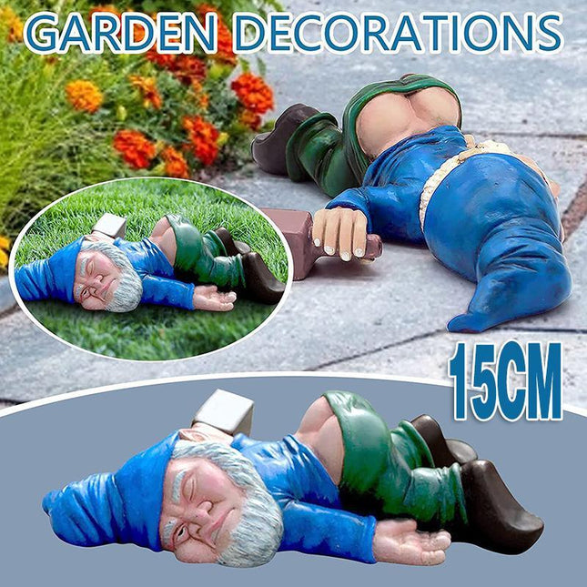 Funny Drunk Dwarf Garden Gnome Decor Yard Patio Ornament Rude Passed Out Statue - Aimall