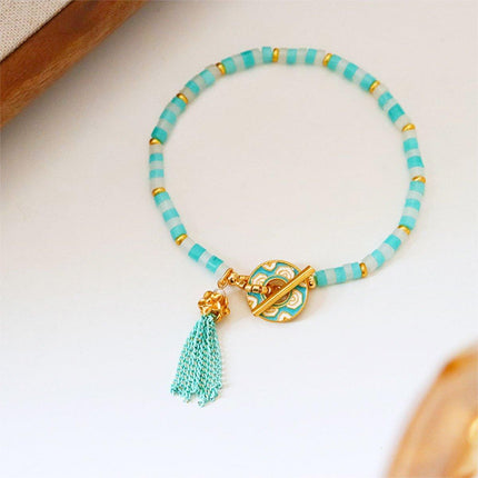 New Chinese Fashion Blue Beaded Bracelet Fringe Simple Elegant Jewelry