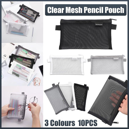 10PCS Clear Mesh Pencil Case Pen Cosmetic Makeup Storage Bag Organizer Pouch - Aimall