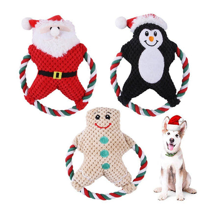 Pet Christmas Plush Toy Dog Chew Santa Penguin Gingerbread Durable Play Gift