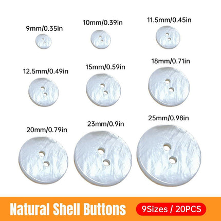 20pcs White Shirt Buttons Round Two Eyes Sewing Craft DIY Clothing Supplies