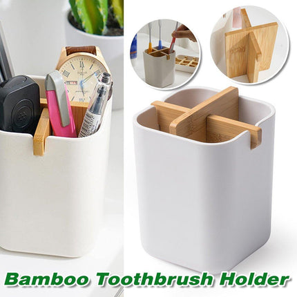 Bamboo Fiber Toothbrush Box Bathroom Organizer Desktop Storage Box Pen Holder