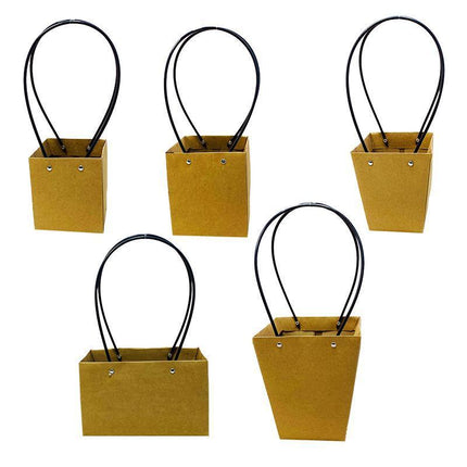 25x Kraft Paper Bag Flowers Waterproof Bouquet Basket Gift Box With Handle - Aimall