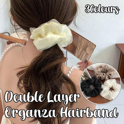 Double-Deck Solid Colour Organza Mesh Hair Scrunchies Ponytail Hairband Female - Aimall