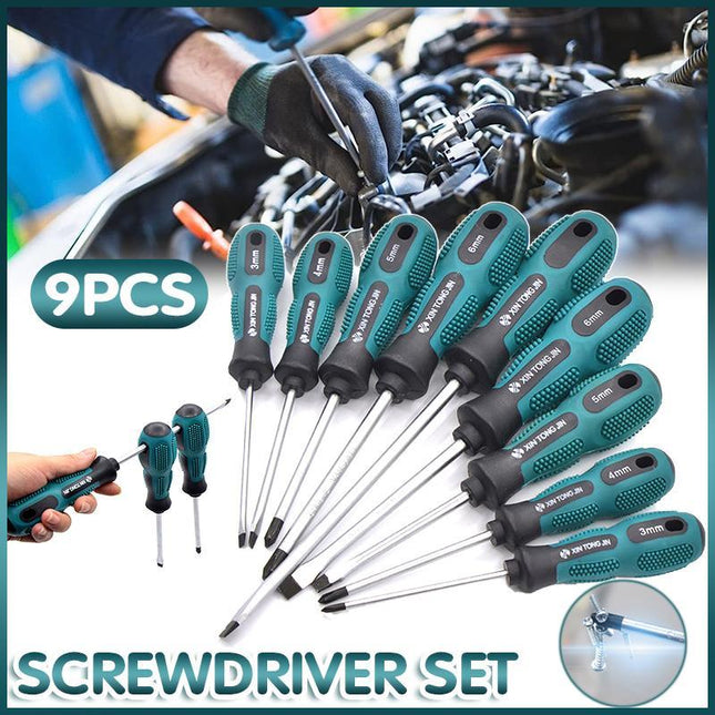 Screwdriver Set 9 Piece with storage bag CRV magnetic tips Phillips Flat blade - Aimall