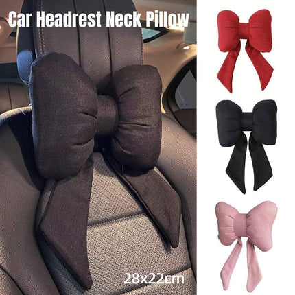 Soft Car Neck Pillow Cotton Linen Ribbon Bow Headrest Cushion Support Pillow