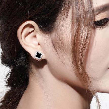 Fashion Flower Four-leaf Lucky Clover Rose Gold White Stud Earring Ladies - Aimall