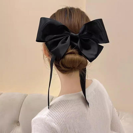 Satin Big Bow Barrette Hairpin Steel Clip Ribbon Hair Accessories Women Party - Aimall