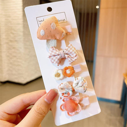 5PCS Girls Bowknot Snap Hair Clips Headband Cute Hair Accessories Set