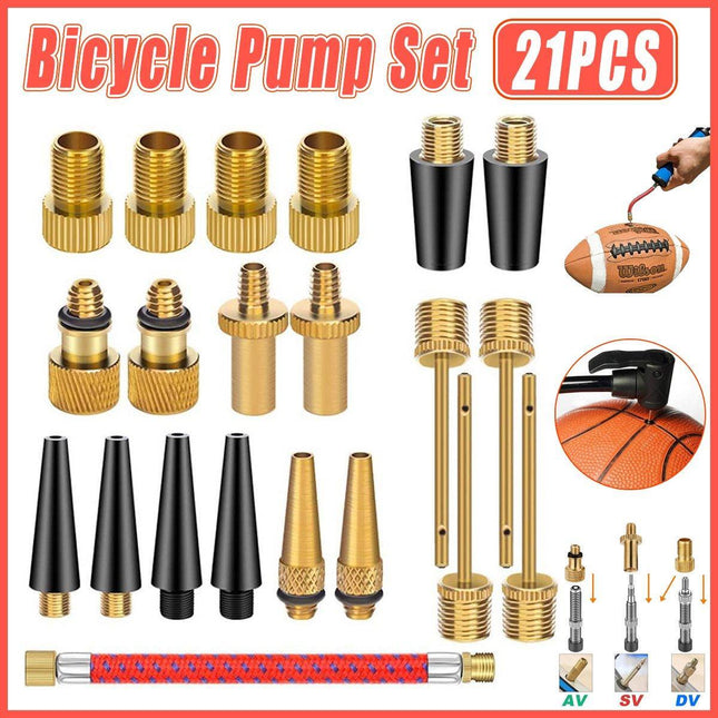 21pcs Bicycle Valve Adapter Set Universal Bike Tire Valve Converter Group Kit
