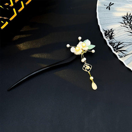 Jade Flower Pendant Hairpin Vintage Chinese Style Hair Accessories Clip