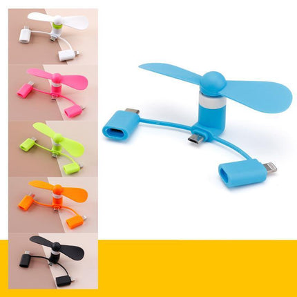 3 In 1 Portable Cell Phone USB Mini Fan For iPhone Android TypeC Mobile Model - Aimall