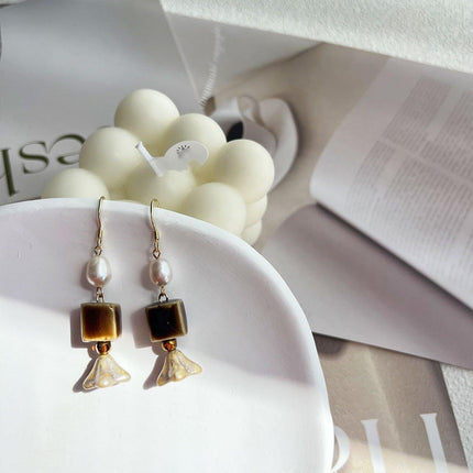 Ceramic Bead Dangle Earrings Imitation Pearl Vintage Fashion Jewellery