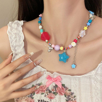 Colourful Love Pentagram Dopamine Necklace Fashion Jewellery Women Girls