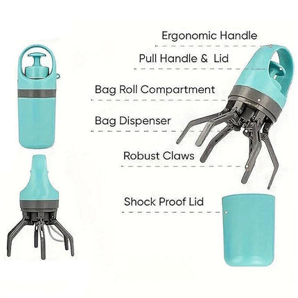 Portable Pet Waste Pick-up Shovel Six-claw Excrement Clip with Bag Dispenser