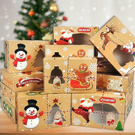 12/20pcs Christmas Biscuit Window Boxes Festive Bread Gift Packaging Storage