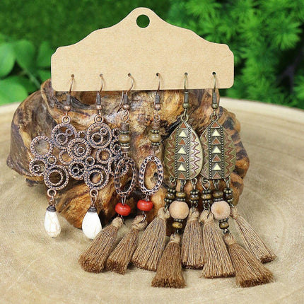 3Set Pairs Bohemian Style Earrings Retro Ethnic Fashionable Romantic Su Earrings