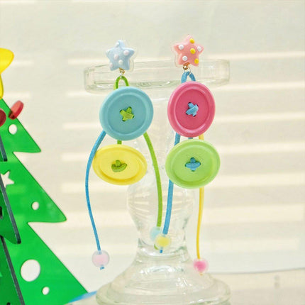 Candy-Coloured Braided Button Earrings Long Tassels Fashion Jewelry Gift