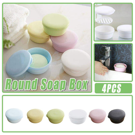 4PCS Round Portable Bathroom Soap Box Lid Travel Soap Holder Draining Soap Dish