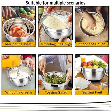 5PCS Stainless Steel Mixing Bowl Set with Black Dust Cover for Cooking Baking