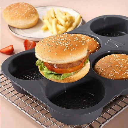 6 Cavity Silicone Hamburger Bun Pan Non Stick Burger Bread Mold Pans Baking Tool
