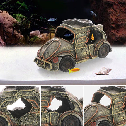 Creative Aquarium Decoration Resin Car Wreck Fish Shrimp Escape House Landscape