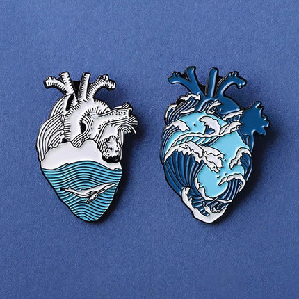 Rough Seas and Calm Seas Heart Brooch Ocean Inspired Jewellery Pin Fashion